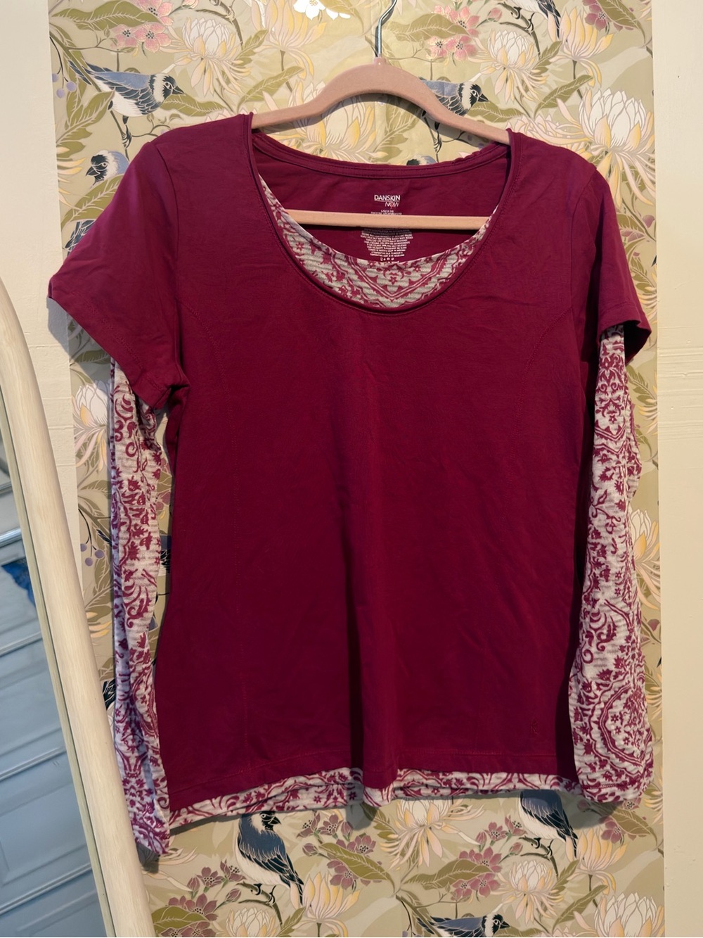 Vintage Y2K Style Layered-Look Scoop Neck Top - Burgundy